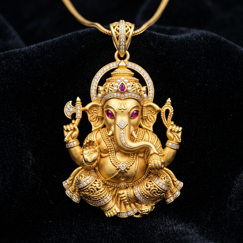 Temple Ganesha Gold Pendant