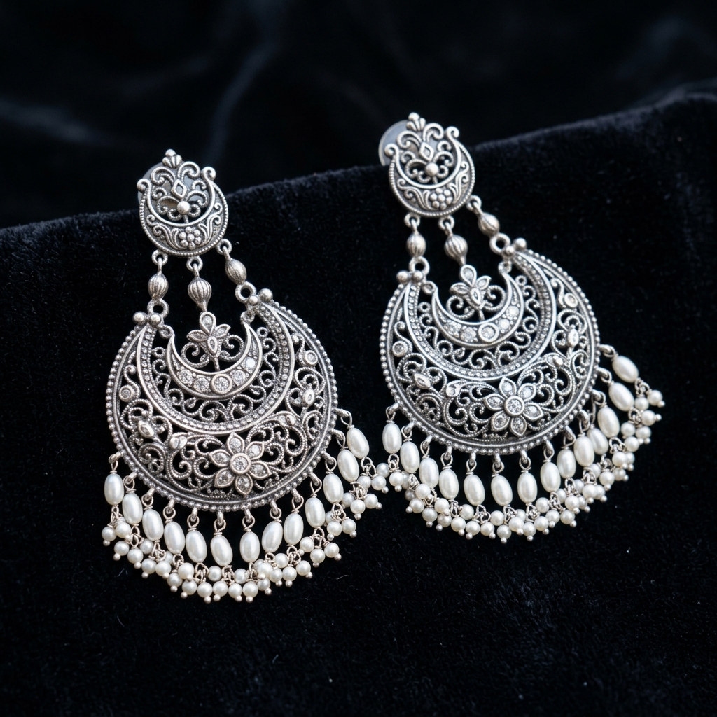 Oxidized Silver Antique Jhumkas