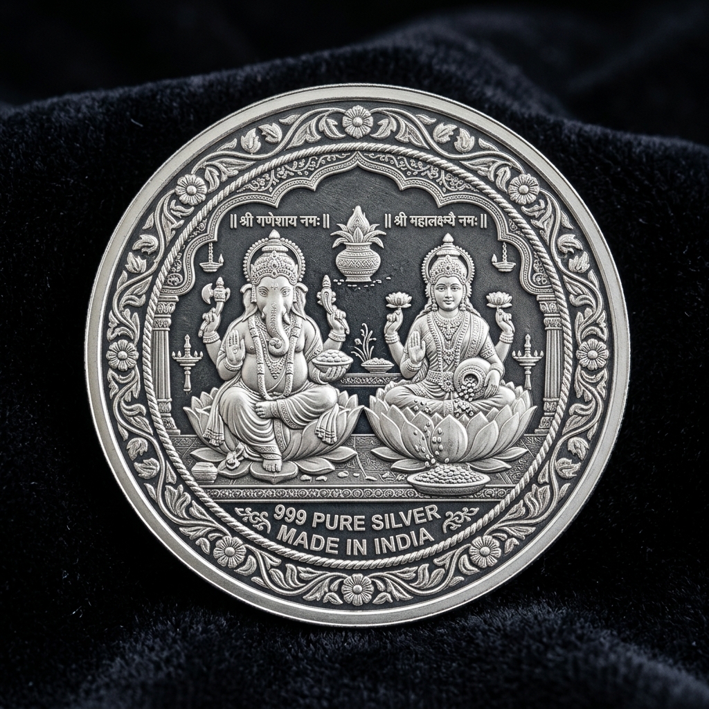 Laxmi-Ganesha 999 Pure Silver Coin