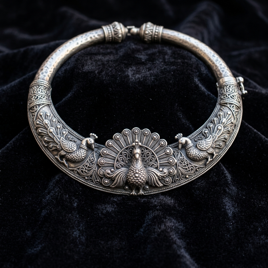 Oxidized Silver Hasli Necklace