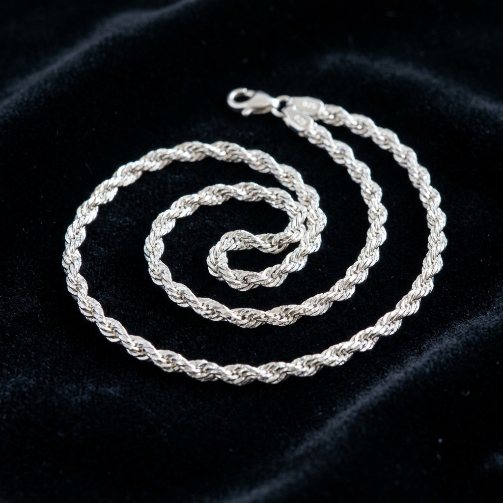 Diamond-Cut Pure Silver Rope Chain